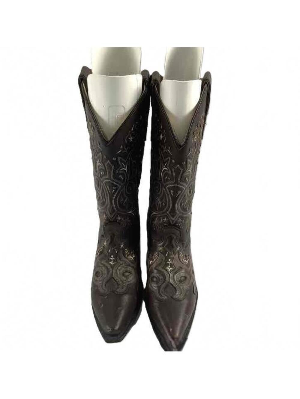 Masterson Brown Leather Embroidered Studded Western Boots Women's Size 7M